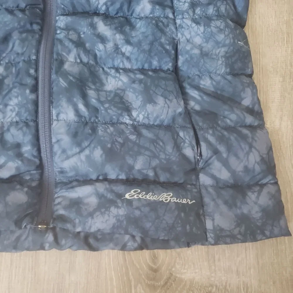 Eddie Bauer Womens EB650 Down Full‎ Zip Puffer Vest Jacket Small Marble Blue